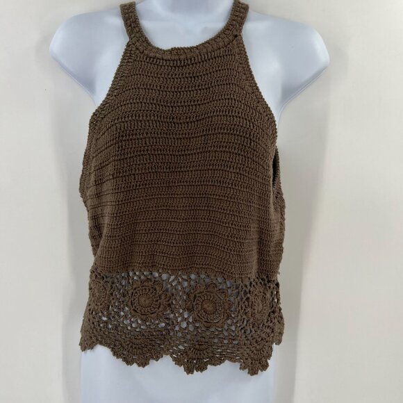 Blue Rain Crochet Top S Small Brown 100% Cotton Knit Boho Festival Y2K - Picture 9 of 9